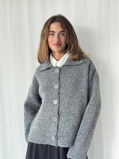 Retrobird Oversize Bürümcük Koyu Gri Ceket Hırka