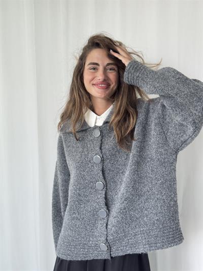 Retrobird Oversize Bürümcük Koyu Gri Ceket Hırka