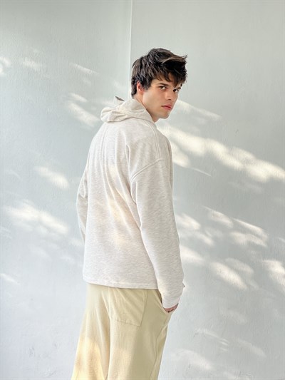 Retrobird Oversize Unisex Basic Beige Hooded Sweatshirt