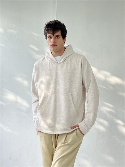 Retrobird Oversize Unisex Basic Beige Hooded Sweatshirt