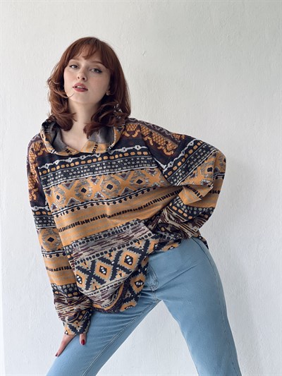 Retrobird Oversize Unisex Basic Hooded Multicolored Sweatshirt