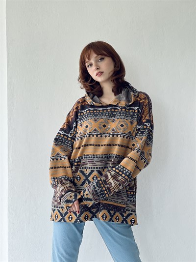 Retrobird Oversize Unisex Basic Hooded Multicolored Sweatshirt