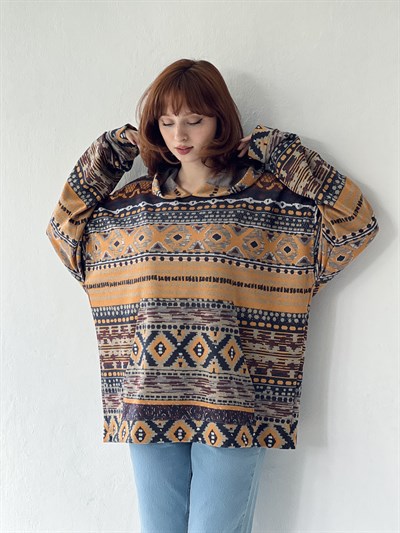 Retrobird Oversize Unisex Basic Hooded Multicolored Sweatshirt