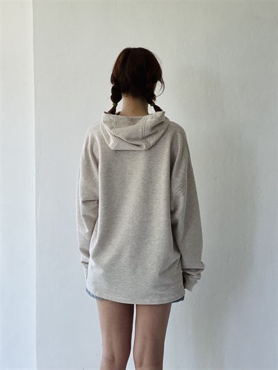 Retrobird Oversize Unisex Basic Beige Hooded Sweatshirt