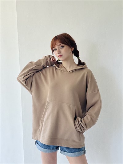 Retrobird Oversize Unisex Basic Hooded Brown Sweatshirt