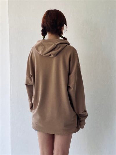 Retrobird Oversize Unisex Basic Hooded Brown Sweatshirt