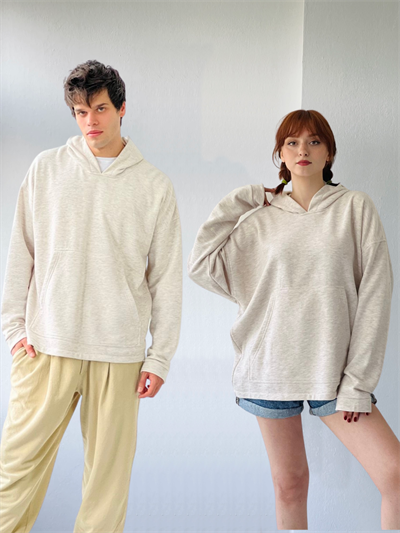 Retrobird Oversize Unisex Basic Beige Hooded Sweatshirt