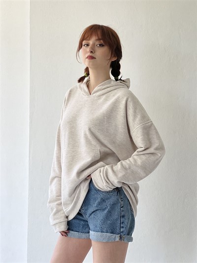 Retrobird Oversize Unisex Basic Beige Hooded Sweatshirt