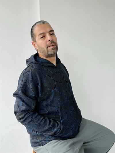 Retrobird Oversize Navy Blue Unisex Hooded Sweatshirt