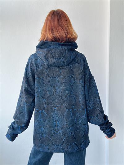 Retrobird Oversize Navy Blue Unisex Hooded Sweatshirt