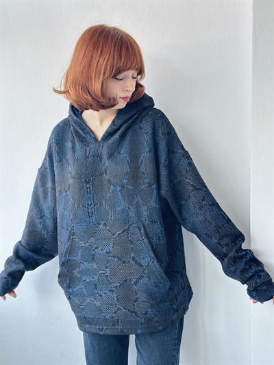 Retrobird Oversize Navy Blue Unisex Hooded Sweatshirt