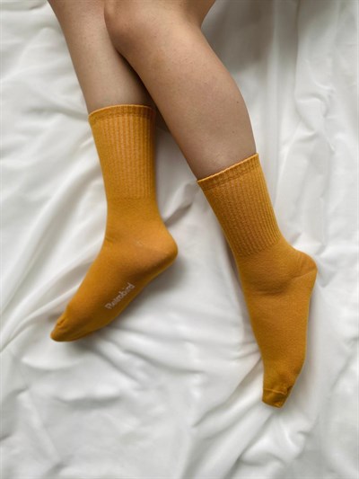 Retrobird Cotton Single Pair Mustard Colored Unisex Sports Socks