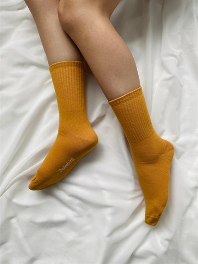 Retrobird Cotton Single Pair Mustard Colored Unisex Sports Socks