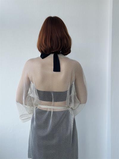 Retrobird Shiny Mesh Fabric Long Kimono