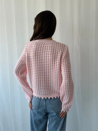 Retrobird Pembe Nakış İşlemeli Romantik Hırka