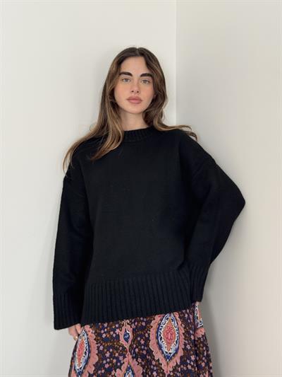 Retrobird Pinterest Oversize Black Basic Sweater