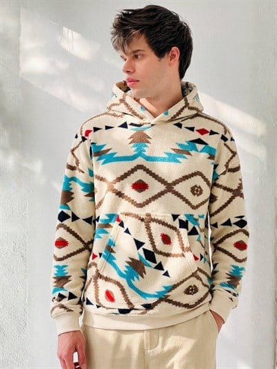 Retrobird Polar Winter Oversize Ivory Unisex Hooded Sweatshirt