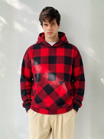 Retrobird Polar Winter Oversize Red Unisex Hooded Sweatshirt