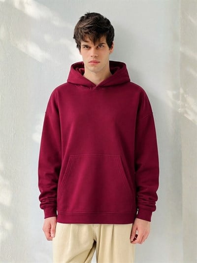 Retrobird Polar Winter Oversize Unisex Hooded Burgundy Sweatshirt