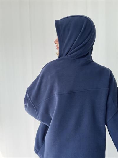 Retrobird Polar Kumaş Oversize Kapüşonlu Lacivert Sweatshirt