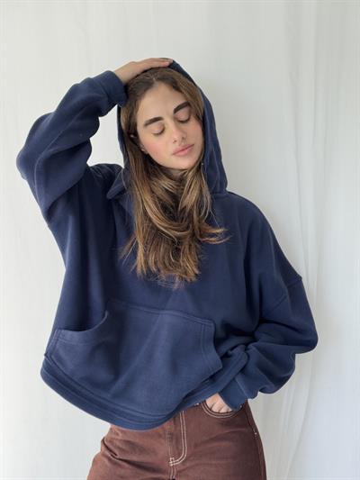 Retrobird Polar Kumaş Oversize Kapüşonlu Lacivert Sweatshirt
