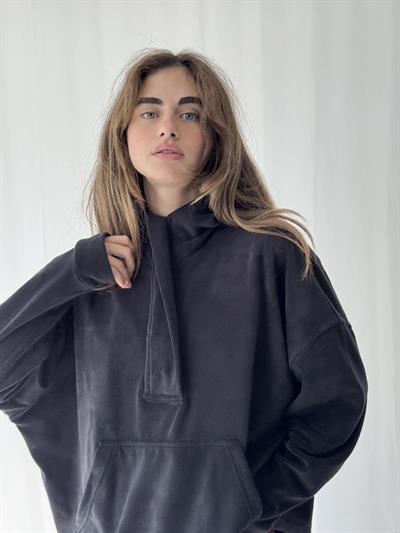 Retrobird Polar Kumaş Oversize Kapüşonlu Siyah Sweatshirt