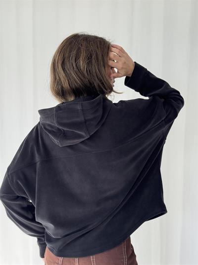 Retrobird Polar Kumaş Oversize Kapüşonlu Siyah Sweatshirt
