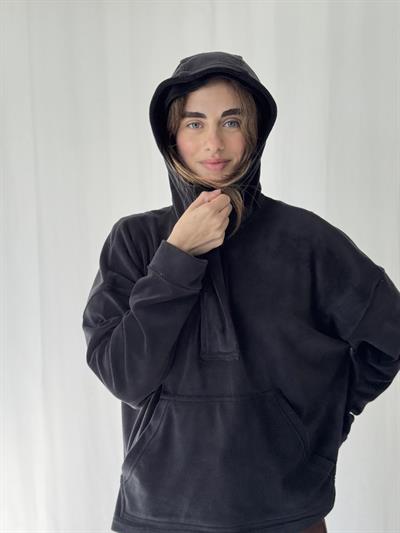 Retrobird Polar Kumaş Oversize Kapüşonlu Siyah Sweatshirt