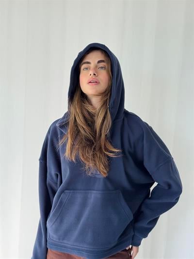 Retrobird Polar Kumaş Oversize Kapüşonlu Lacivert Sweatshirt