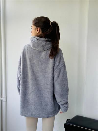 Retrobird Polar and Velour Blend Thick Winter Oversize Unisex Hooded Gray Sweatshirt
