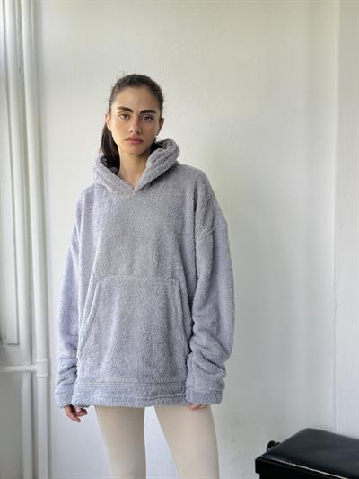 Retrobird Polar and Velour Blend Thick Winter Oversize Unisex Hooded Gray Sweatshirt