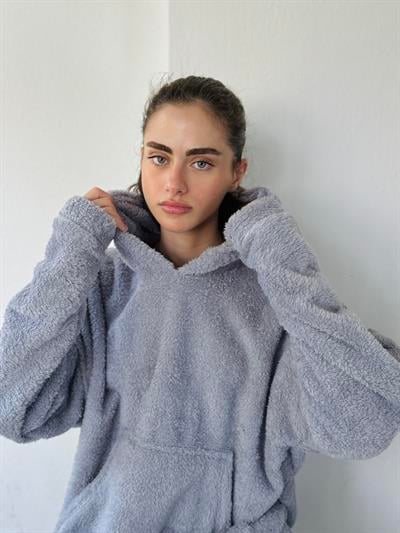 Retrobird Polar and Velour Blend Thick Winter Oversize Unisex Hooded Gray Sweatshirt