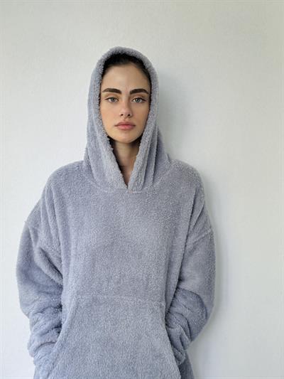 Retrobird Polar and Velour Blend Thick Winter Oversize Unisex Hooded Gray Sweatshirt