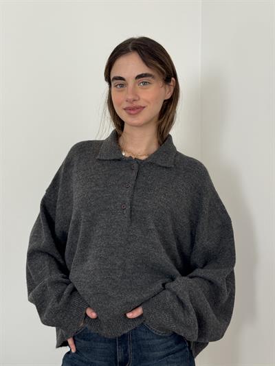 Retrobird Anthracite Polo Neck Basic Sweater