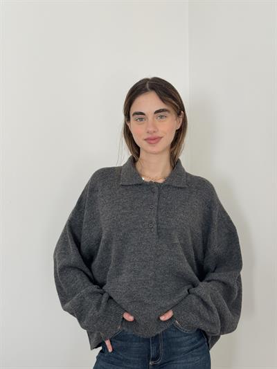 Retrobird Anthracite Polo Neck Basic Sweater