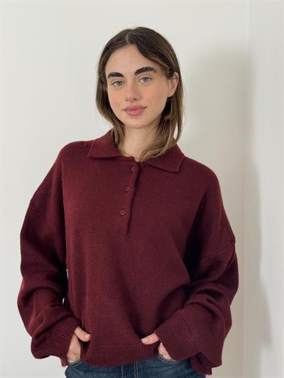 Retrobird Claret Red Polo Neck Basic Sweater