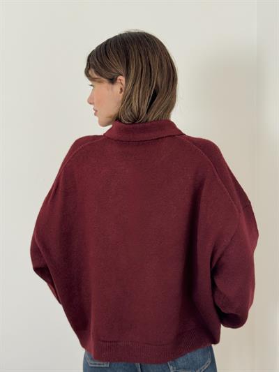 Retrobird Claret Red Polo Neck Basic Sweater