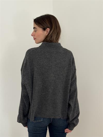 Retrobird Anthracite Polo Neck Basic Sweater
