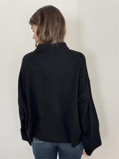 Retrobird Black Polo Collar Basic Sweater