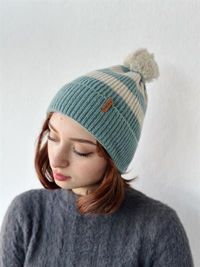 Retrobird Ponponlu Çizgi Desenli Çağla Renkli Unisex Bere