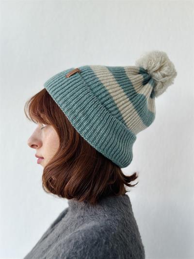 Retrobird Ponponlu Çizgi Desenli Çağla Renkli Unisex Bere