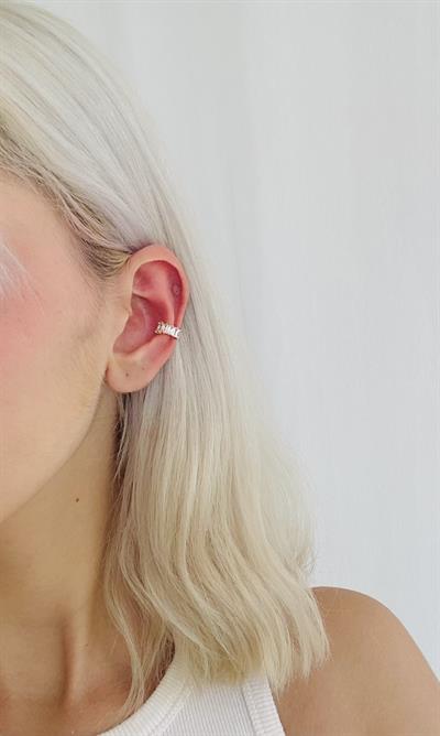Retrobird Single Brass and Zircon Stone Earcuff Cartilage Gold Earring
