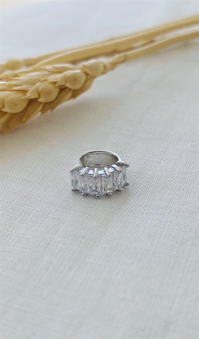 Retrobird Single Brass and Zircon Stone Earcuff Cartilage Silver Earring