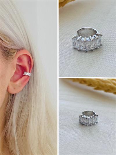 Retrobird Single Brass and Zircon Stone Earcuff Cartilage Silver Earring