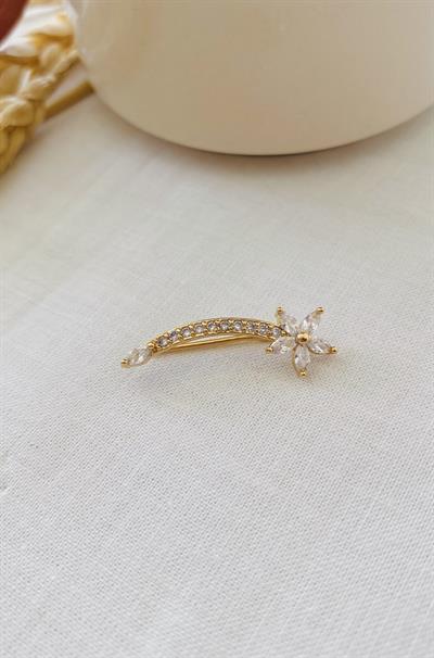 Retrobird Single Brass and Zircon Stone Yellow Earring