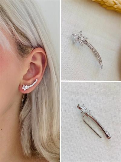 Retrobird Single Brass and Zircon Stone Gray Earring