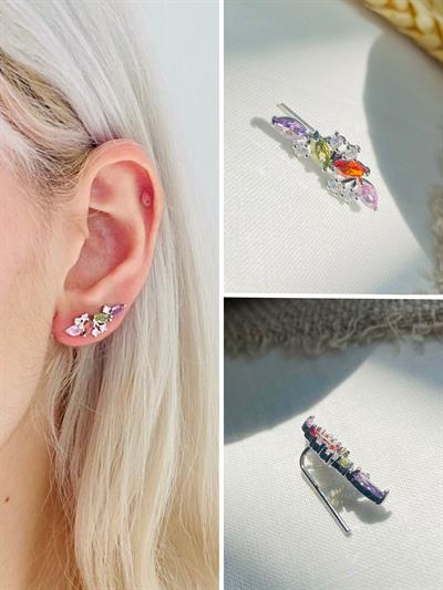 Retrobird Single Brass and Zircon Stone Silver Earring