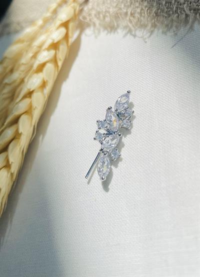 Retrobird Single Brass and Zircon Stone White Earring