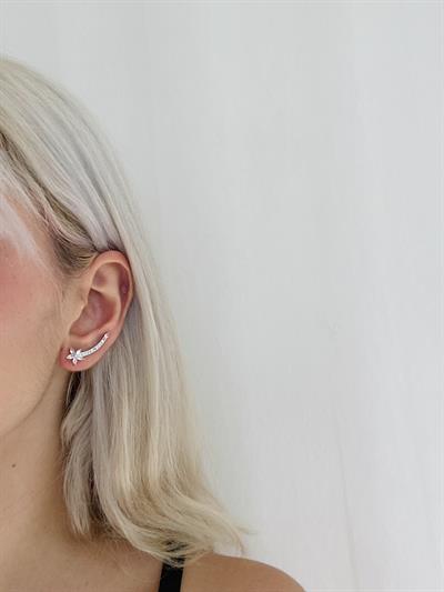 Retrobird Single Brass and Zircon Stone Gray Earring