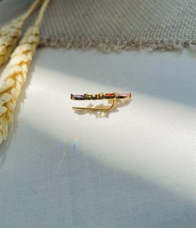 Retrobird Single Brass and Zircon Stone Gold Earring